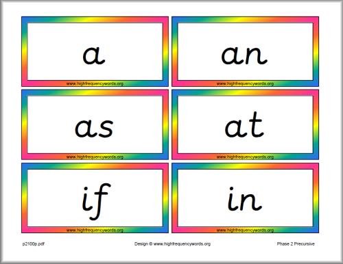 Phase 2 high frequency word cards precursive